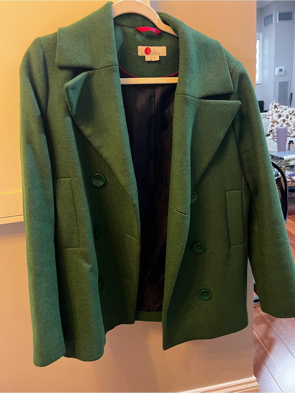 Green Double-Breasted Women's Peacoat